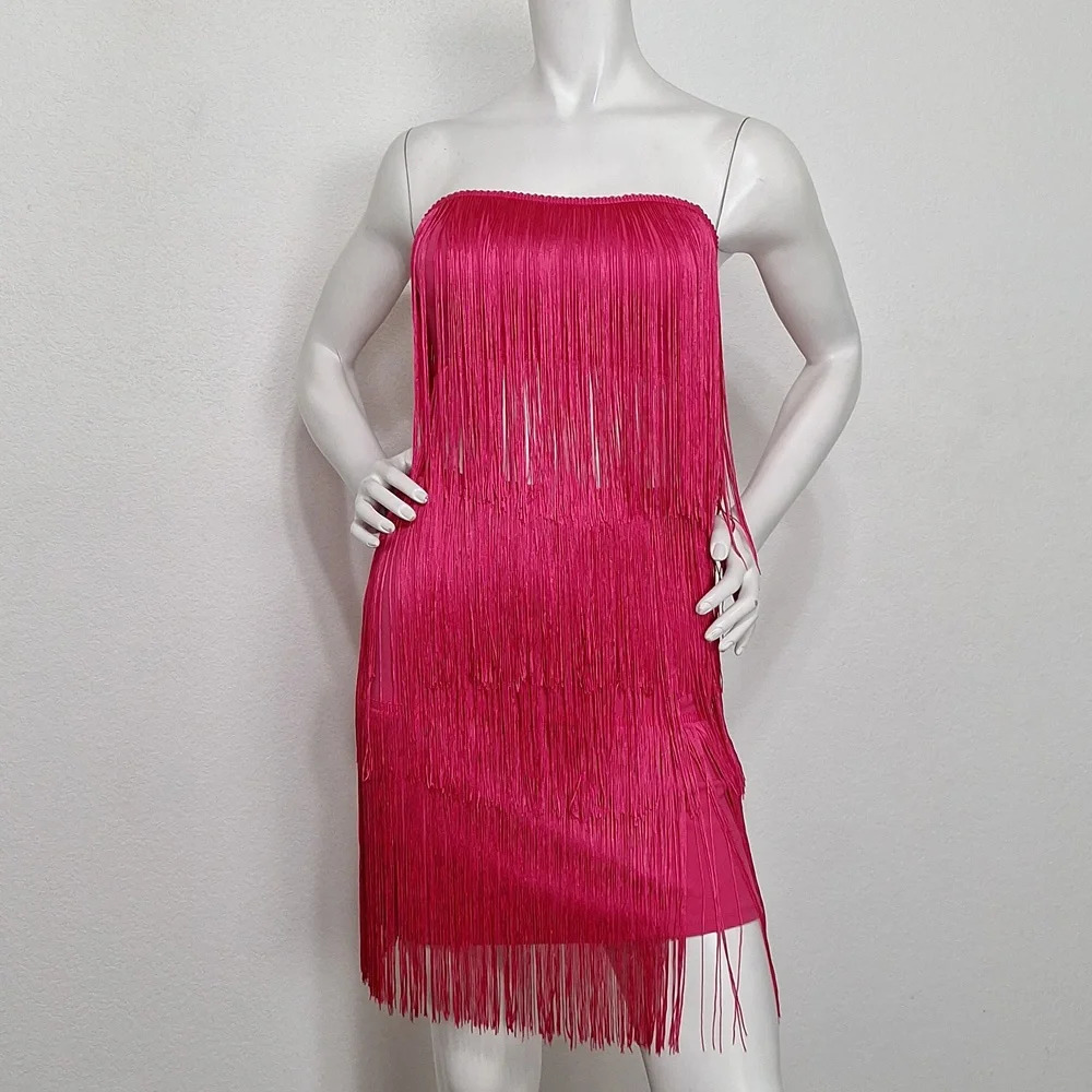 Sincerely Jules "NEW" Pink Boho Fringe Crop Top and Mini Skirt 2 Piece Set Sz S